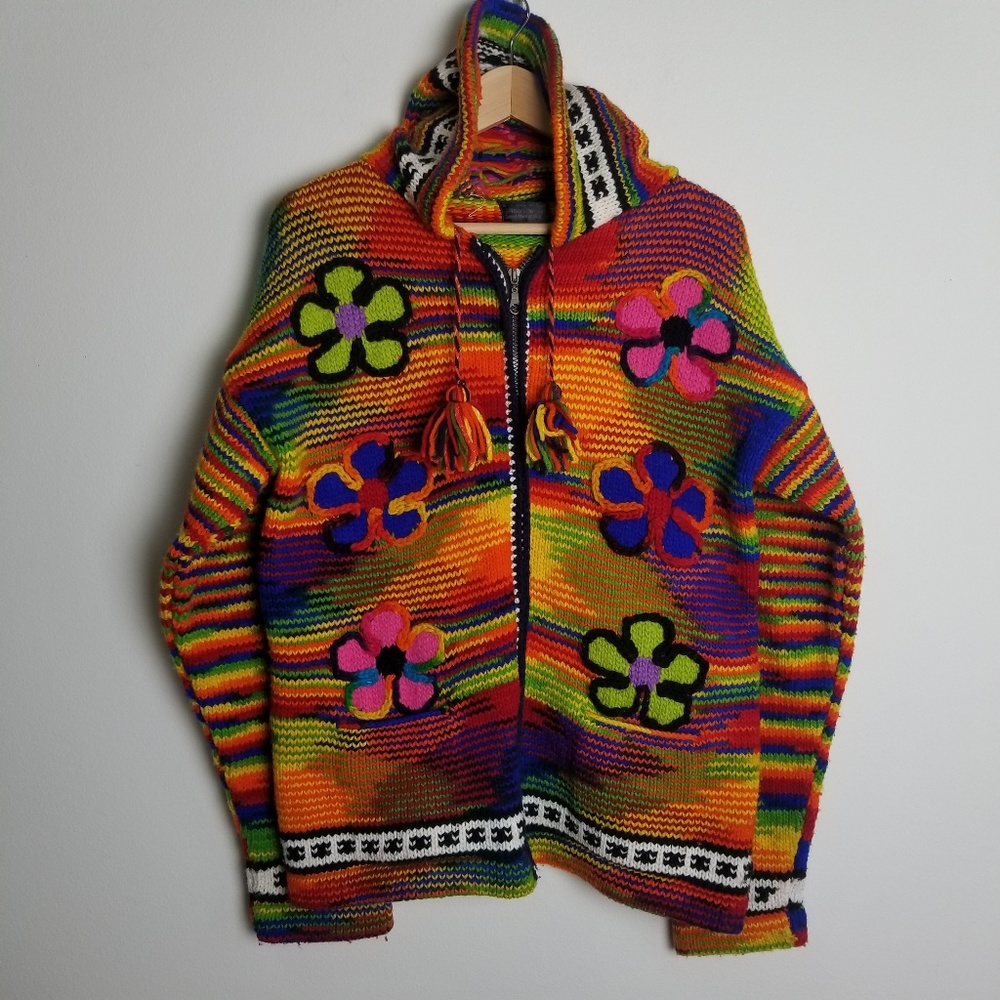 Retro Boho Hippie Psychedelic Knit Flower